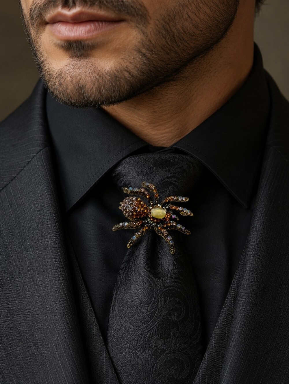 Sparkling Spider Brooch Pendant with Rhinestones Tarantula
